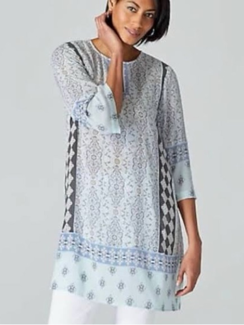 Blue pattern cotton blend dress/top